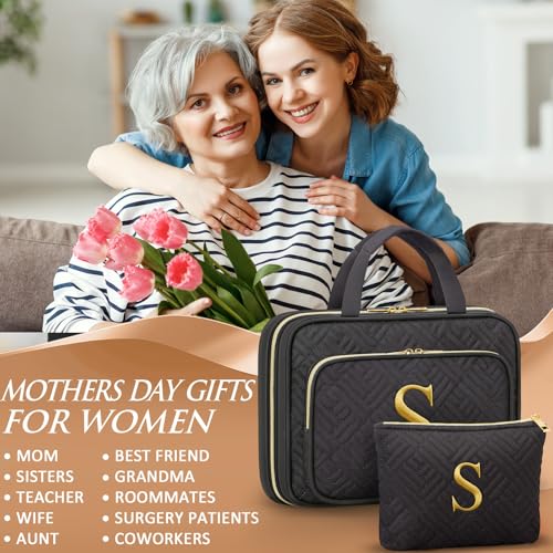 Personalized Gifts for Women, Initial Toiletry Bag Hanging Travel Organizer & Makeup Cosmetic Bag with Embroidery Letter Teacher Appreciation Gift Birthday Mothers Day Gifts for Mom Wife Friend Sister - style: S