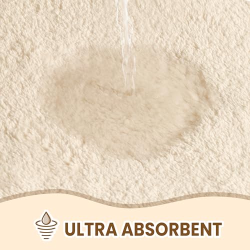TECHMILLY Fluffy Bathroom Rug Mat Small 24x17, Absorbent Thick Microfiber Mats with Non Slip Rubber Backing, Quick Dry Machine Washable Bath Rugs for Bathroom Floor, Bathtub and Shower, Cream - color: Cream, size: 1'5" x 2' (Rectangular)