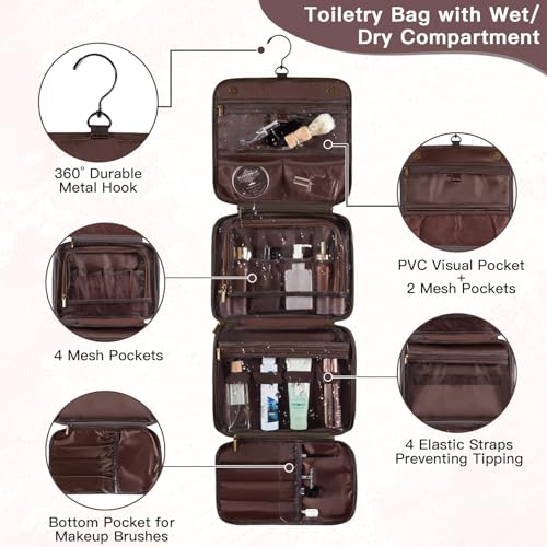 Personalized Dad Gifts from Daughter Son 3-in-1 Mens Toiletry Travel Bag, Unique Hanging Shaving Bag Valentines Easter Fathers Day Birthday Gifts for Men Father New Dad Grandpa Dark Brown A - color: Dark Brown, style: A