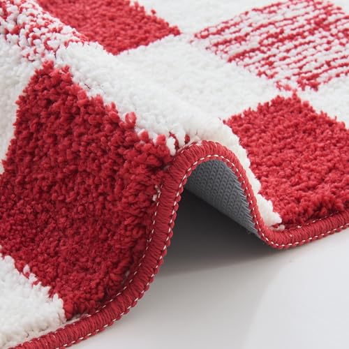 CozeCube Bath mats for Bathroom Non Slip, Fluffy Absorbent Microfiber Bath mat Washable, Aesthetic Bathroom Rugs, Cute Christmas Red Checkered Bath mat, Christmas Red, 32" x 20" - color: Checkered-christmas Red, size: 2'8" x 1'8" (Rectangular)
