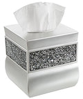 Crackled Glass Silver Square Resin Tissue Box Cover with Bottom Slider - style: Square Tissue Box Cover