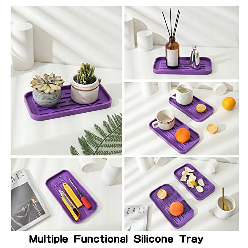 MicoYang Silicone Kitchen Sink Organizer Tray for Multiple Usage,Eco-Friendly Sponges Holder for Kitchen Bathroom Counter or Sink,Dish Soap Dispenser,Scrubber,Bottle,Cup (Purple, 10"×5.3") - color: Purple, size: 10" x 5.3" x 0.7"