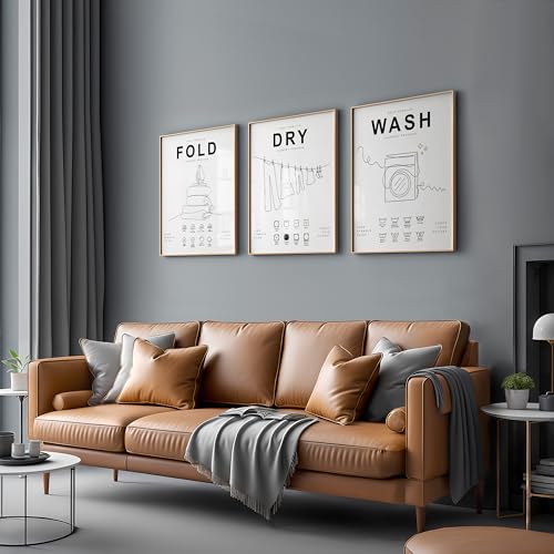 Poster Master 3-Piece Wash Dry Fold Print - Laundry Poster - Line Drawing Art - Black & White Design - Symbols & Guide Art - Minimal Laundry Room Decor - 18x24 UNFRAMED Wall Art - color: Style-04, size: 18"L x 24"W