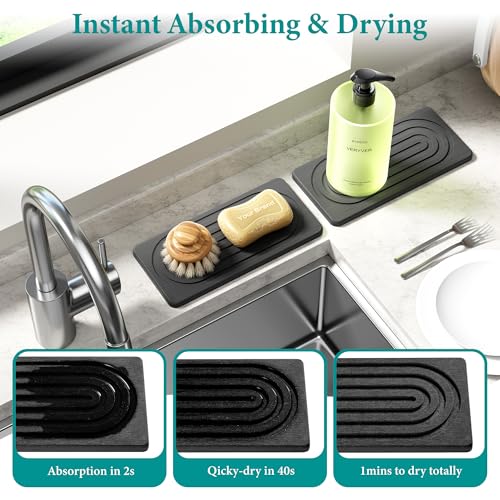 Water Absorbing Stone Tray, Quick Drying Diatomite Bathroom Tray Countertop, Stone Drying Mat for Kitchen Counter, Soap Dish Dispenser Vanity Organizer, Dark Grey-A-8.3" x 4" - color: 8.3" X 4"-dark Grey-a