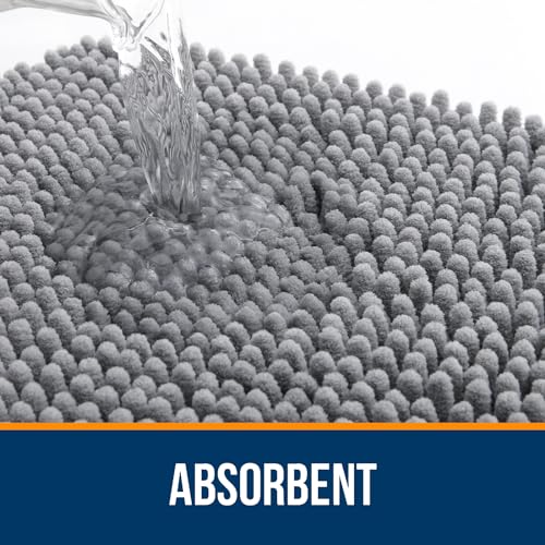OLANLY Toilet Rugs U-Shaped 24x20, Extra Soft Absorbent Chenille Contour Bathroom Rugs for Toilet, Dry Quickly, Machine Washable, Non-Slip Bath Mat, Grey - color: Grey, size: 24" X 20" Contour Rug
