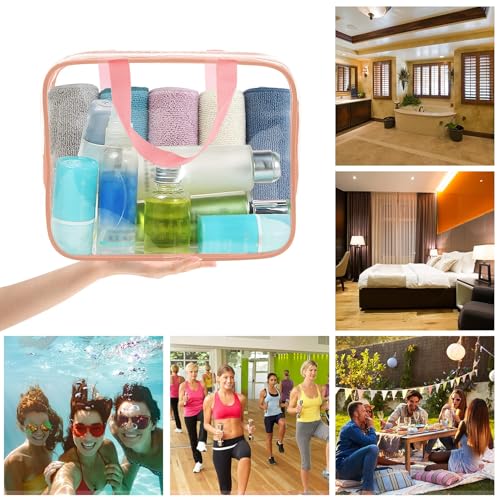 APREUTY Clear Makeup Bags, TSA Approved 6 Pcs Cosmetic Makeup Bags Set Clear PVC with Zipper Handle Portable Travel Luggage Pouch Airport Airline Vacation Organization (Pink) - color: Pink-6PCS (Large+Medium+Small)