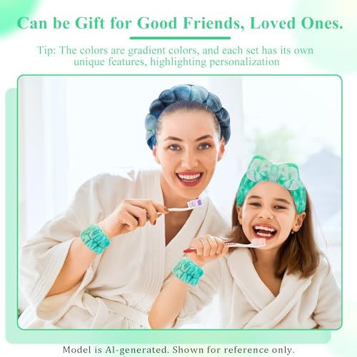 Skincare Headband and Wristband Set, Tie-dye | Soft absorbent fabric, snug head-hugging fit for face washing, skincare, makeup, masks, travel, women and teen girls - color: Tie-dye green