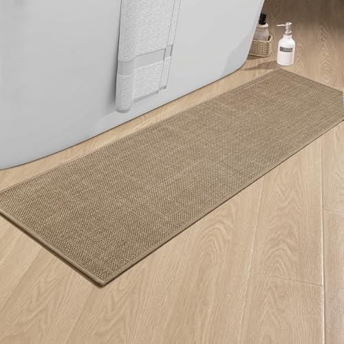 chakme Bathroom Rugs 59x17, Ultra Thin Non Slip Bath Mat Runner Quick Dry Absorbent Bath Mat for Bathroom Floor, (Dark Beige, 59"x17") - color: Dark Beige, size: 1'5" x 4'11" (Rectangular)