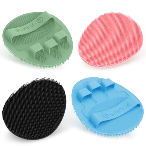 New Silicone Body Scrubber 4PCS, 360° Anti-Slip & Enlarged Exfoliating Bath Glove for Rich Foaming Deep Cleaning, Revolutionary No-Grip & Hand-fit Shower Scrubber for All Skin Types.(4-Color) - color: 4 Mix Color