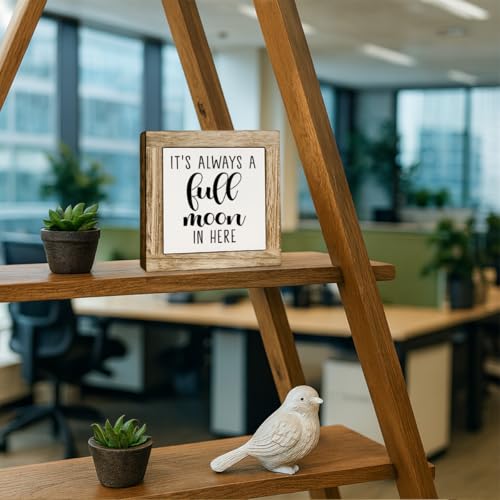 Funny Bathroom Decor Sign, It's Always a Full Moon in Here, Tabletop Wooden Block Signs for Bathroom, Rustic Toilet Wooden Table top Sign, Restroom Small Decor for Shelves 5.9×5.9 inch - color: color40