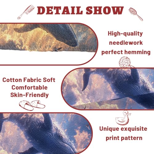 Whale Hand Towels, Dreamy Sunset Sky Clouds Birds Whale Bathroom Towel Soft Absorbent Small Bath Towels Decorative Kitchen Guest Dish Towel - color: Whale