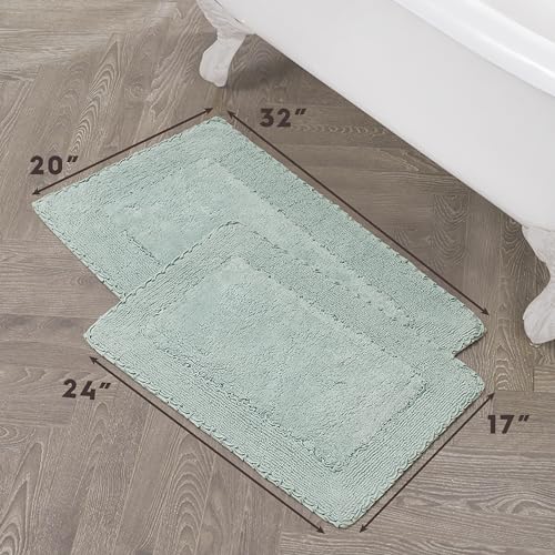 Laura Ashley Ruffle Border 100% Cotton Bath Rug Set, Aqua, 17" x 24"/ 20" x 32" - color: Aqua, size: 1'5" x 2'8" (Rectangular)