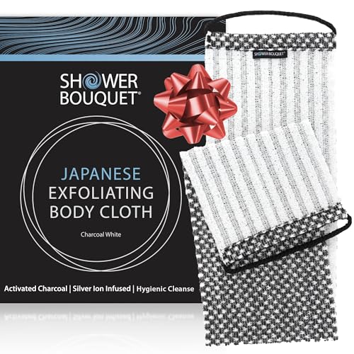 Japanese Exfoliating Washcloth for Back & Body - Charcoal & Silver Ion Exfoliating Towel with Handles - Two-Sided Gentle Exfoliation & Deep Cleansing Soft Body Wash Cloths for Shower - White - color: Charcoal White, size: 1 Count (Pack of 1)
