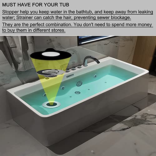 Seatery 2PCS Bathtub Stopper Hair Catcher Kit, Bathtub Drain Strainer, Tub Stopper Plug Cover, Sink Filter, Silicone Drain Stopper for Bathroom, Laundry (Black) - color: Black