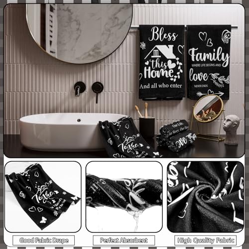 Tatuo 8 Pcs Family Shower Curtain Set Black Home Theme Bathroom Accessories Sets Farmhouse Rustic Waterproof Shower Curtain with Towels Carpet Bath Mat Toilet Rugs and 12 Hooks Housewarming Gift - style: Black Home