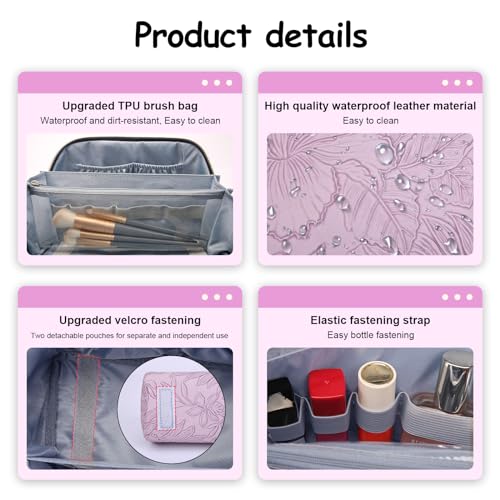 BOYATU Travel Makeup Bags Cosmetic Organizer Bag: 3-Set Large Capacity Make up Bag - PU Leather Toiletry Bags for Women - Wide Open Portable Pouch with Divider & Handle (01-Z-Light Purple) - color: 01-Z-Light Purple