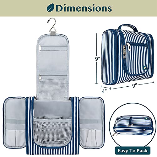 PAVILIA Toiletry Bag Travel Bag for Women Men, Hanging Cosmetic Organizer, Water Resistant Makeup Bag for Accessories Toiletries, Large Travel Essentials Kit (Stripe Navy) - color: Stripe Navy, size: Standard (9x4x9)