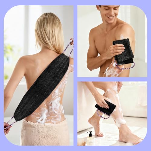 Manmihealth Soft Silicone Body Scruuber & African Bath Sponge Net Set, Gentle-Cleansing Shower Brush & Exfoliating Mesh Combination, Lathering Well Africa Wash Net Shower Scrubber (Black+Pink) - color: Shower Brush+net Sponge Set (Black+pink)