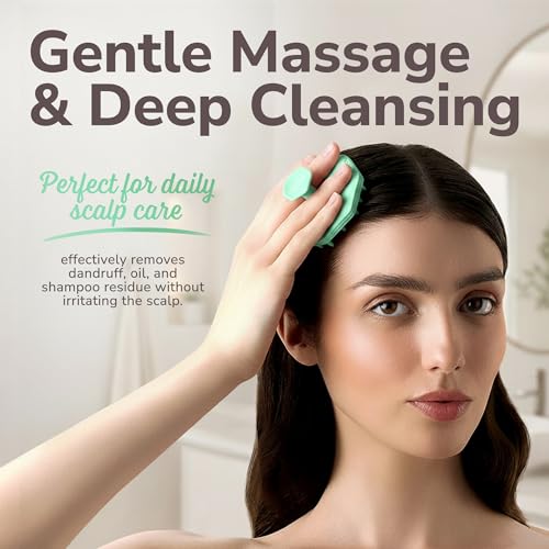 SILKLE Scalp Massager Shampoo Brush – Silicone Scalp Scrubber for Hair Growth & Dandruff Removal, One-Piece, Non-Slip Handle, Soft Bristles, Wet/Dry Shower Scalp Exfoliator for All Hair Types – Green - color: Green