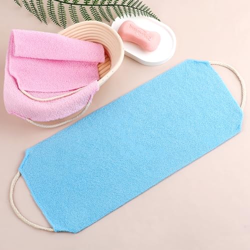 2Pcs Back Scrubber Body Bath Pull Strap Scrubber with Handles Nylon Exfoliating Washcloth Extended Length Washers Stretchable Shower Scrubber for Face Back Cleans Skin Massages Women Men