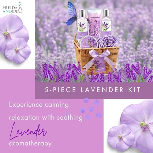 Lavender Bath and Body Gift Set in a Wicker Basket Calm & Relaxing Lavender Spa Gift Set for Women – Perfect Self-Care Gift for Valentiness, Birthdays & Special Occasions Valentines Gift