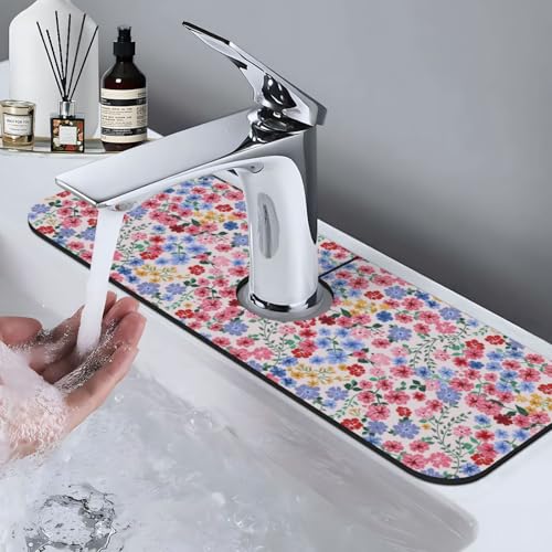 Millefleurs Different Flowers Pink 15" X 5.5" Kitchen Sink Splash Guard Faucet Faucet Guard Draining Mat Sink Splash Guard Faucet Kitchen Bathroom - color: Millefleurs Different Flowers Pink