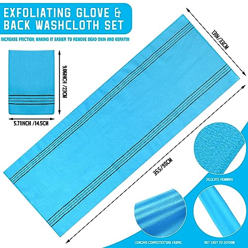 Hosuly Long Exfoliating Back Washcloth Bath Towel and Korean Exfoliating Mitt Italy Towel Korean Wash Cloth Korean Body Scrubber for Women Men Shower Dead Skin Removing Dry Skin (Blue) - style: Blue