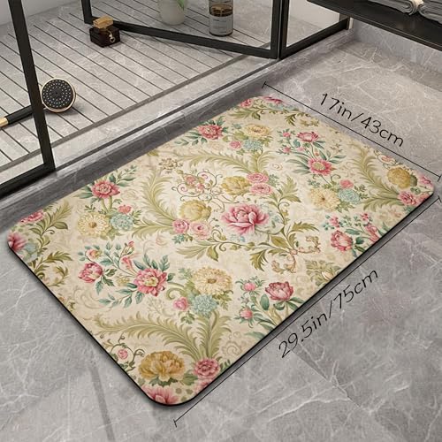 Shabby Chic Rose Bathroom Rug, Rapid Dry Absorbent with Non-Slip Rubber Base Bath Mats for Bathroom 17"x30" - color: Shabby Chic Rose