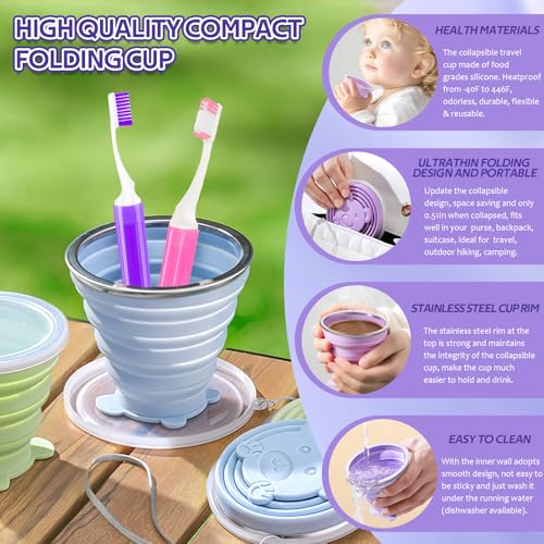Toothbrush Travel Case, Travel Toothbrush Silicone Collapsible Toothbrush Cup, Travel Toothbrush Set Suitable for Business Camping Travel or Daily Use (Purple) - color: Purple