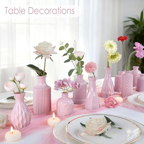TBWIND Blush Pink Glass Bud Vase Set of 12 – Mini Vintage Vases for Flowers, Centerpieces, Wedding & Home Décor - color: Blush Pink-12pcs, size: 12Pcs