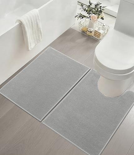 YIHOUSE Bathroom Rug Sets 2 Piece, Ultra Thin Quick Dry Bath Mat, Absorbent Bath Mat for Bathroom Non Slip Machine Washable Bath Rug (Light Grey) - color: Light Grey, size: 2 Pieces (U-Shape)
