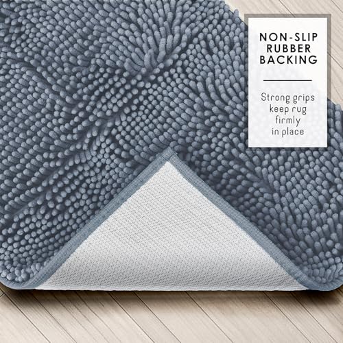 Hearth & Harbor Bathroom Rugs, Chenille Bath Mat - Machine Washable Bath Mats for Bathroom Non-Slip Backing Rubber, Quick Dry Bathroom Mat, 17 x 24 + 20 x 24 - Stone Blue - color: Stone Blue, style: 17 x 24 + 20 x 24