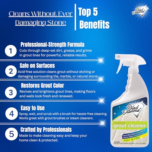 Black Diamond Stoneworks Ultimate Grout Cleaner for Tile Floors — Acid-Free Deep Cleaner Removes Grease, Dirt & Soap Scum Without Damaging Grout — Safe for Marble and All Natural Stone (1-Quart) - size: 32 Fl Oz (Pack of 1)