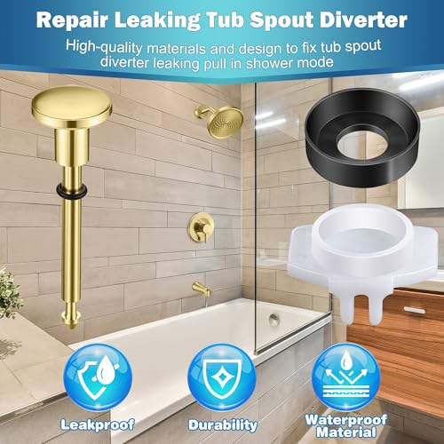 Enhon 2 Set Tub Spout Diverter Repair Kit, Includes 2 x Diverter Valve Stems, 2 x Cup Seals and Gates, Bathroom Shower Bathtub Leaky Faucet Repair Replacement Parts (Polished Brass,Classic) - color: Polished Brass