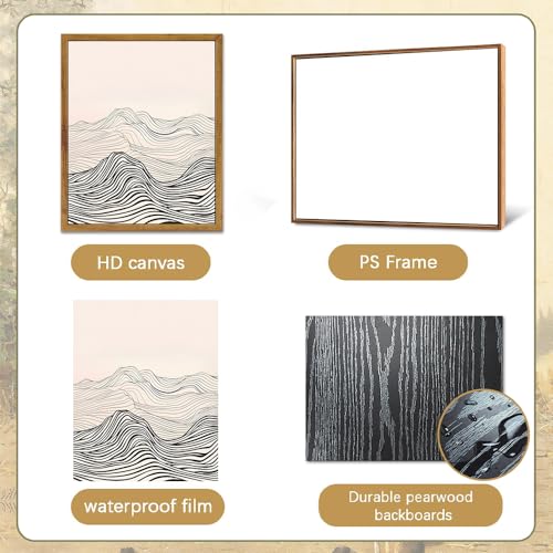 ARTZIO Framed Canvas Wall Art–Minimalist Japanese Abstract Wave Line Art in Black & White,Ready to Hang,Vintage Retro Decor for Living Room Bedroom Bathroom Office–12×16″ - color: 2-PCS-1, size: 12"x16"