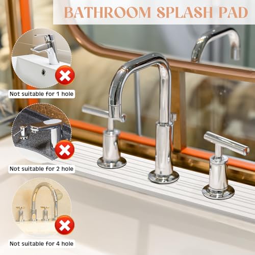 Teenyyou 3 Hole White Faucet Mat for Kitchen Sink Bathroom 16.1" x 5" Kitchen Faucet Absorbent Mat Diatomite Splash Guard Quick Drying Stone Drip Catcher Hole 2.24" Holes Spaced About 1.77 " - color: White, style: 3 Hole