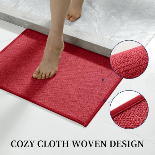 YIHOUSE Red Bathroom Rugs Sets 4 Piece, Quick Dry Thin Bath Mat with Toilet Rug, Non Slip Absorbent Machine Washable, Bath Runner Rugs for Bathtub Sink Home Decor - color: Red, size: 4 pieces