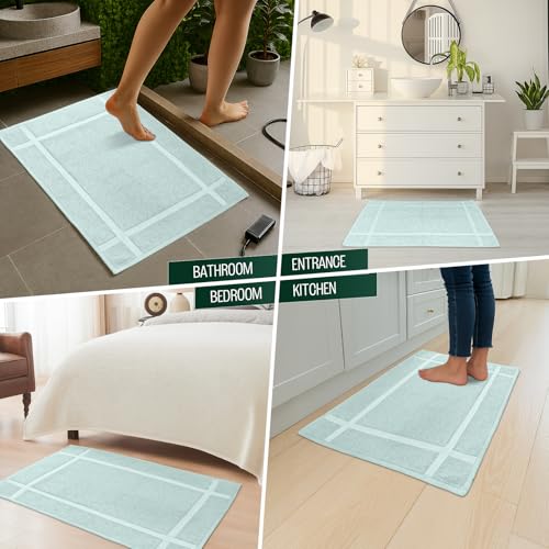 Pearl Linens Pack of 6 100% Cotton Bath Mat 18x25 inches, Soft & Absorbent Quick Dry Bathroom Mat Set, Not Bathroom Rugs, After Shower Mat, Bath Tub Mat, 781 GSM, Machine Washable, Mint Green - color: Mint Green, size: 18x25 - Set of 6