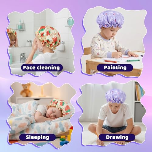 cobee Kids Shower Caps, Shower Cap for Kids, Waterproof Toddler Showers Caps Cute Rabbit Bonnets Reusable, Soft Kid Sleeping Cap for Daily Bath