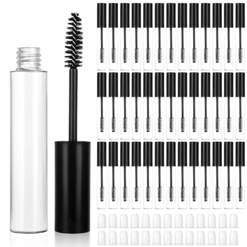 100 Pack Empty Mascara Tube and Wand, 10ml Eyelash Cream Container Bottle with Brush, Clear Refillable Mascara Tubes for Castor Oil & DIY Cosmetics, 100PCS Black