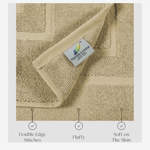 Feather & Stitch 2 Piece Towel Like Bath Mats (30x21 Inch) 100% Cotton Terry Bath Mats, Bathroom Shower Floor Mats [NOT A Bathroom Rug], Soft Absorbent Washable Mats - Linen - color: Linen