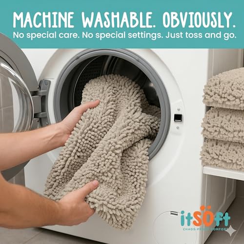 Small Chenille Bath Mats 22"x14", Plush Absorbent Bath Mats Quick Dry, Soft & Machine Washable, Non Slip Carpet for Bathroom, Thick Bathroom Rugs, Shower Restroom Rug Mat, Alfombras De Bano, Bathrugs - color: Beige, size: 22" x 14" (Rectangular)