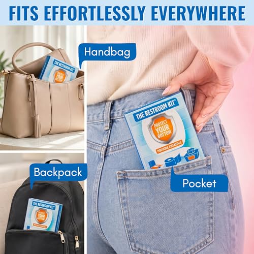 The Restroom Kit Great for travel (12-Pack) Portable Disposable Oversized Toilet Seat Cover, 3ft 3Ply Toilet Paper, Hand & Flushable Tush Wipe. - color: Blue, size: 12 Count (Pack of 1)