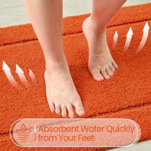 LOCHAS Bathroom Rug Set Orange, Soft Bath Rug Set 2 Piece Set, Toilet Mat U-Shaped 20x20 and 34x20 Bath Rugs, Quickly Dry Mats for Bathroom, Tub, Washable, Super Absorbent Floor Mat - color: Orange, size: 34" x 20" Plus 20" x 20" (U-Shape)