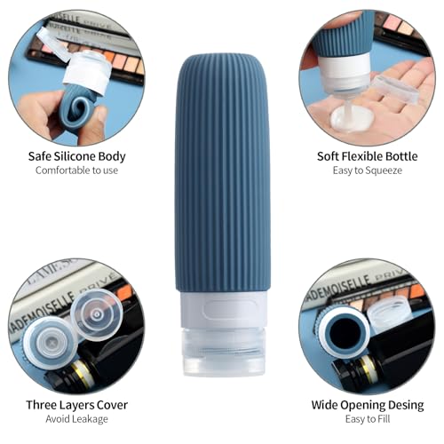Mrsdry 16 Pack Travel Bottles for Toiletries, Large 6oz Silicone Travel Containers jar for Toiletries, Leak Proof Refillable Liquid Shampoo And Conditioner Travel Essentials toiletry Bottles - color: Navy, size: Large