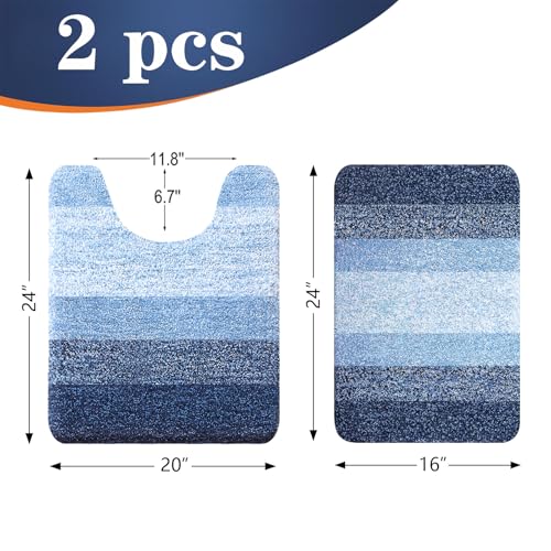 OLANLY Bathroom Rug Set 2 Piece, Soft Absorbent Microfiber Bath Mats and U-Shaped Contour Toilet Rug, Non-Slip, Machine Wash Dry, Plush Shaggy Bath Mats for Bathroom (24"x16"+24"x20", Navy) - color: Navy, size: 24" X 16" + U24" X 20"