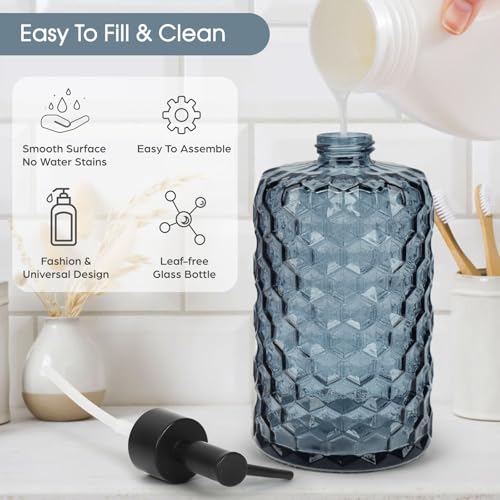 Topsky 2 Pack Glass Soap Dispenser with Plastic Pump, 475ml Liquid Hand Soap Dispenser, Rustproof Pump for Kitchen & Bathroom, Great for Lotions, Essential Oil, Liquid Soaps-Grayish Blue - color: Honeycomb-grayish Blue, size: Plastic Pump