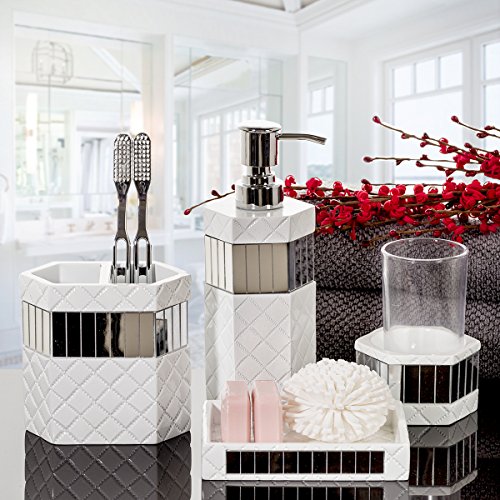 Creative Scents Quilted Mirror Tumbler Cup - Glass Bathroom Toothbrush Holder Cup – Decorative Mug for Rinsing - Best Tumblers for Mouthwash/Rinsing, Elegant Bathroom Decor - style: Tumbler
