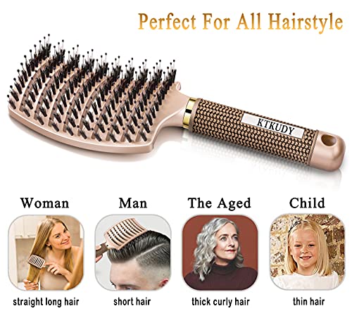 KTKUDY Detangling Brush Getting Knots Out without Pain - Boar & Nylon Bristles Hairbrush Make Hair Shiny & Healthier Vented Detangler Brush for Women Men Kids Wet and Dry Hair (Gold) - color: Gold