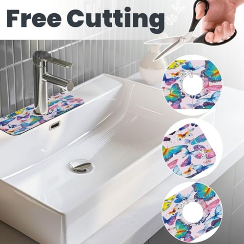 Faucet Draining Mat For Kitchen Sink, Colorful Butterflies Diatom Mud Absorbent Drain Pad For Bathroom Kitchen Sink Splash Guard Drying Mat - color: Colorful Butterflies, size: One Size